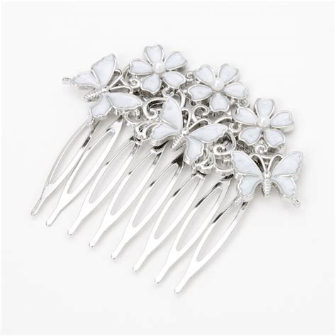 Claires Club Silver Butterfly Floral Hair Comb Claires Us