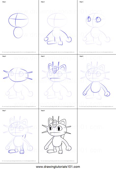 How To Draw Meowth From Pokemon Go Printable Drawing Sheet By