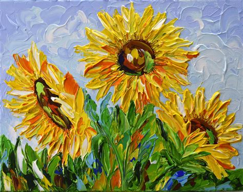 Sunflower Original Acrylic Impressionist Palette Knife Painting By Olga