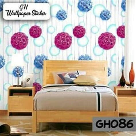 Jual Gh086 Blue Pink Flower Wallpaper 10 M X 45 Cm Walpaper Stiker