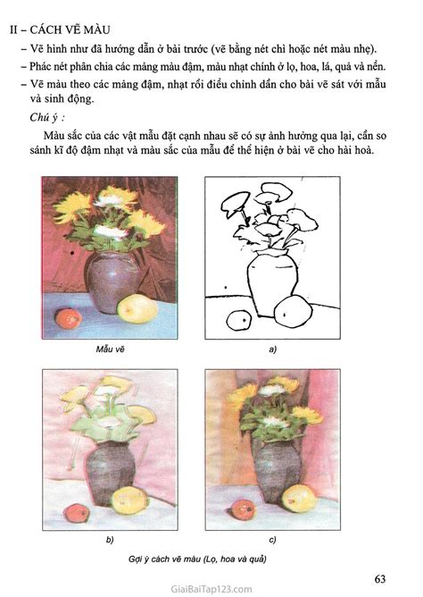 Bài 3 Vẽ Theo Mẫu Tĩnh Vật Lọ Hoa Và Quả Vẽ Màu Giải Bài Tập
