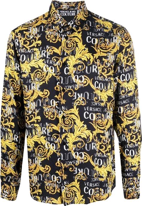 Versace Jeans Couture Heren Baroque Overhemd Zwart Maat 46