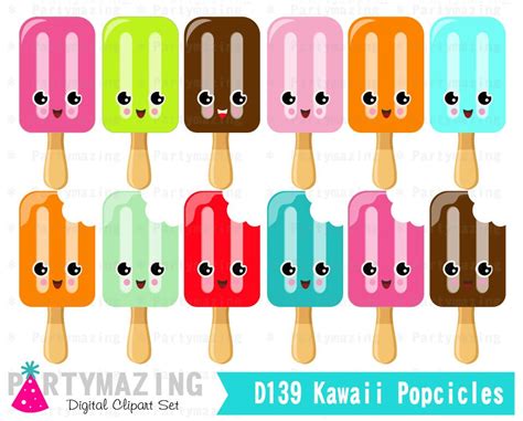 Kawaii Popsicle Clipart Set Ice Cream Digital Clip By Partymazing