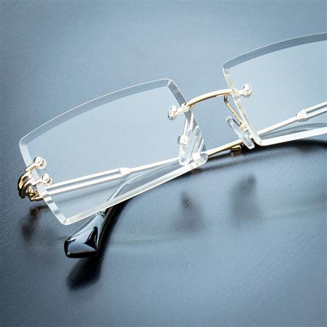 men s clear lens rectangular sophisticated gold square rimless eye glasses ebay