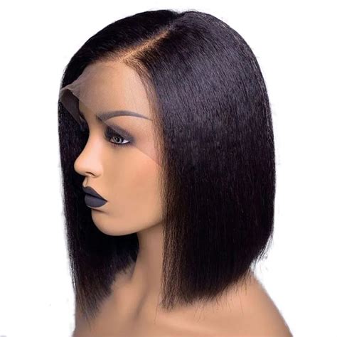 Simbeauty Short Bob Kinky Straight Hair 360 Lace Frontal Wigs Human Hair Glueless Lace Front Wig