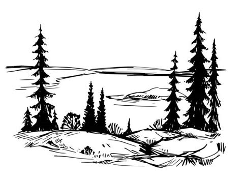 Pics For Black White Mountain Landscape Illustrations Royalty Free