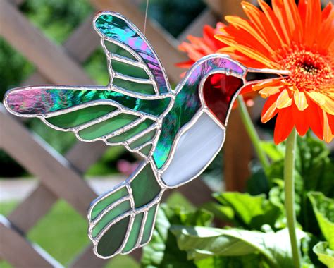 Hummingbird Stained Glass Suncatcher Etsy Stained Glass Suncatchers Stained Glass Birds