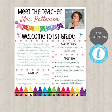 Editable Meet The Teacher Template Welcome Back To School Note Parent Teacher Form Teachers