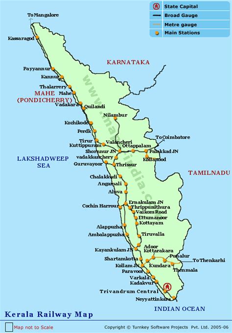 This is a map of kerala, you can show street map of kerala, show satellite imagery(with street names, without street names) and show street map with terrain, enable panoramio. Kerala Map,Kerala Railway Maps,Railway Maps in Kerala,Railway Network Map of Kerala,Kerala ...