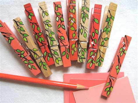Cherry Blossom Clothespin Magnets Hand Painted Salmon Pink Etsy