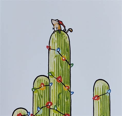 Cactus Holiday Card Saguaro Cactus Christmas Card Original Art Etsy