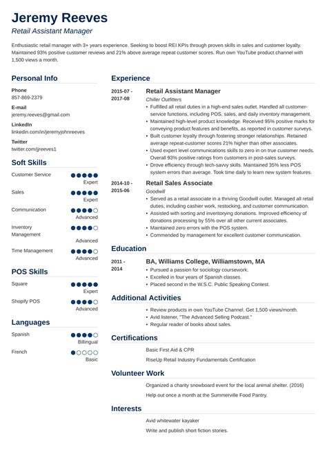 Your summary may just be. assistant manager resume template simple in 2020 | Retail ...