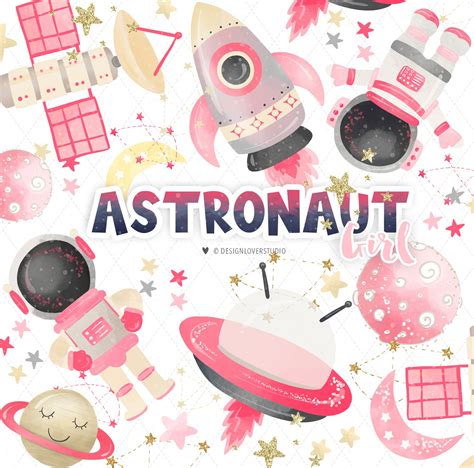 Watercolor Astronaut Space Clipart Girl Clipart Nursery Etsy