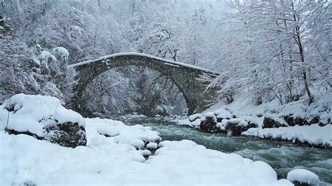 Snowstorm And Icy Cold River Falling Snow And Polar Wind Sounds Of