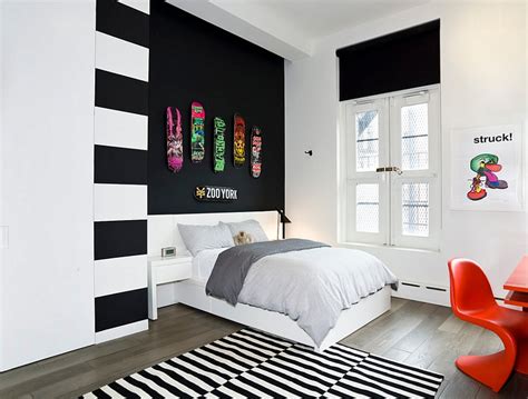 bold black  white bedrooms  bright pops  color