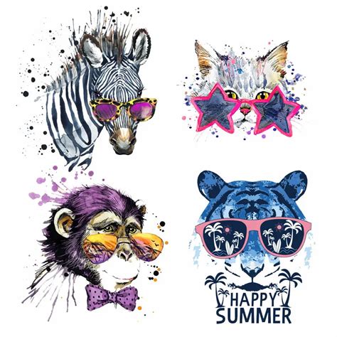 Zotoone Animal Watercolor Stickers For Iron Transfer Clothes Diy