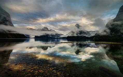 Nature Landscape Milford Sound New Zealand Lake Fjord Mountain