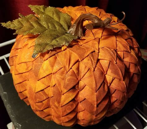 Folded Fabric And Styrofoam Pumpkin Made By Kathy Hatch Quilted