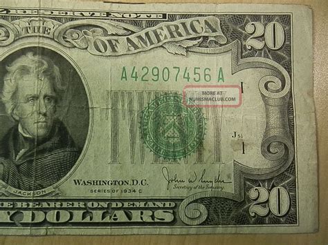 1934 C Andrew Jackson 20 Bill Federal Note Us Currency Boston