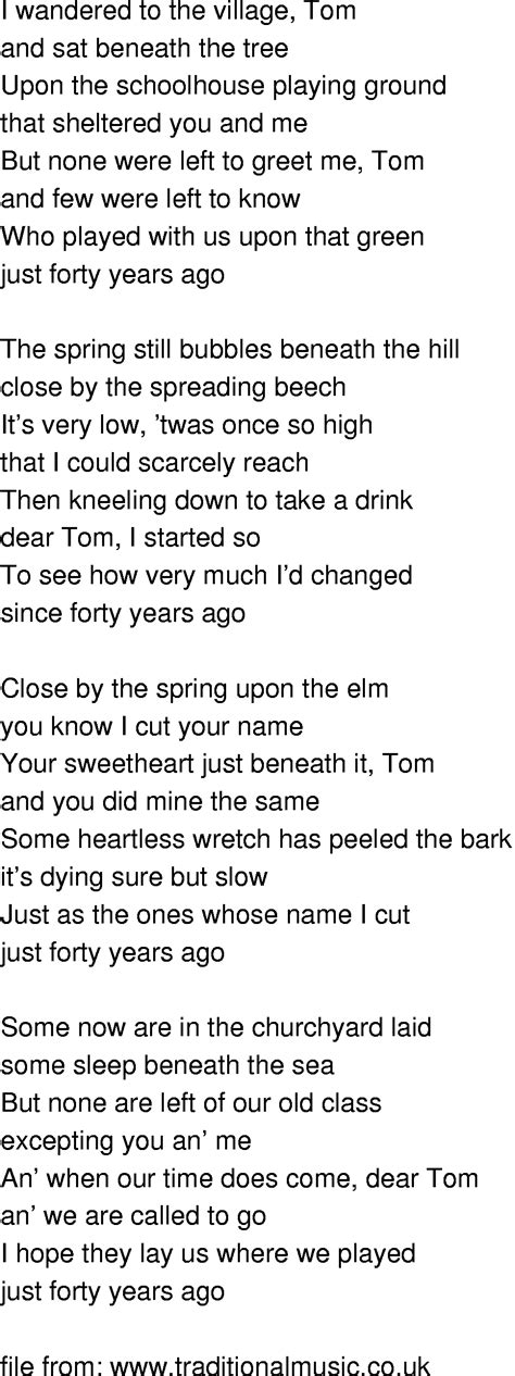 Old Time Song Lyrics Forty Years Ago