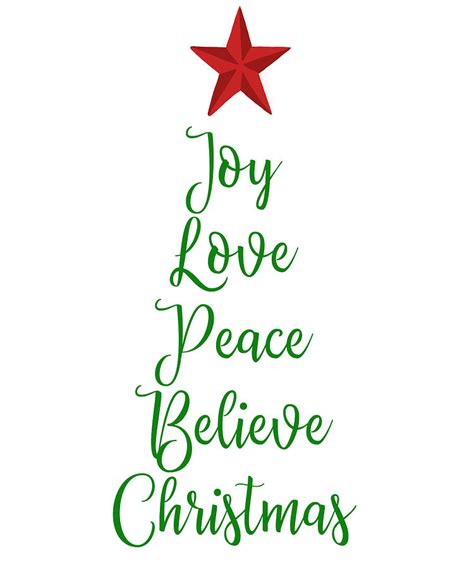 Joy Love Peace Believe Christmas Tree With Red Star Digital Art By