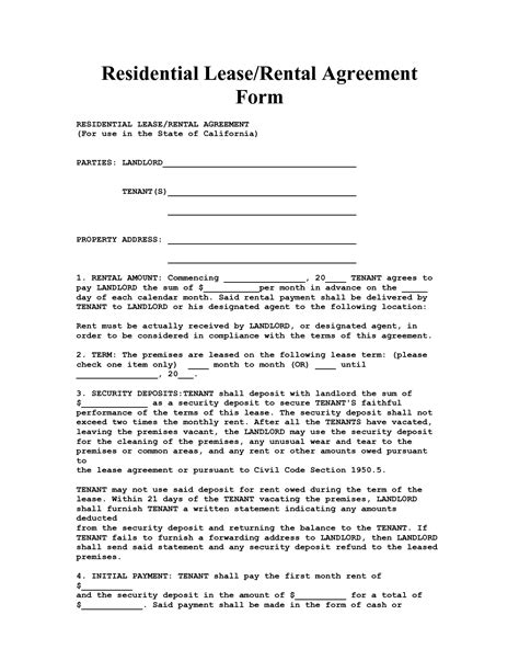 california house lease agreement form property rentals
