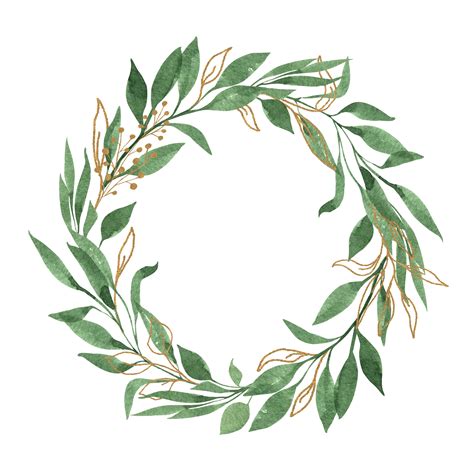 Watercolor Laurel Wreath Clipart Of Green And Gold Leaves Etsy