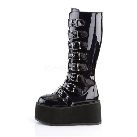 Demonia Damned 318 Punk Gothic Buckle Strap White Platform Womens Knee Boots