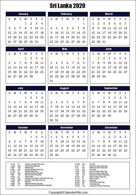 2021 Calendar With All Holidays Sri Lanka The Calendar Downloads Are