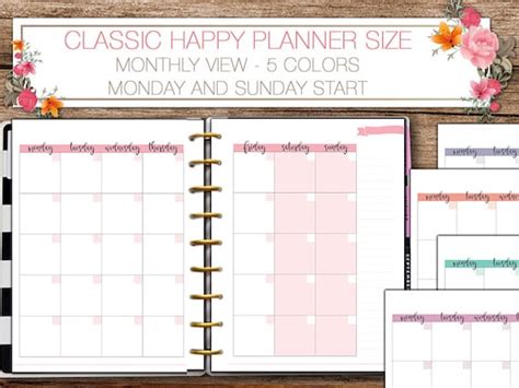 Happy Planner Printable Monthly Planner Inserts Classic Happy