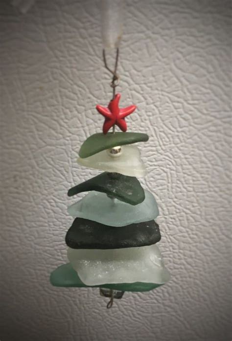 Sea Glass Ornament Christmas Tree Ornament Red Green Etsy Ornament