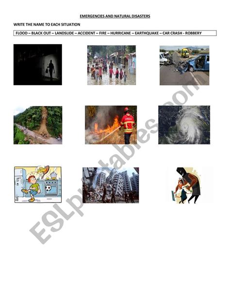 Emergencies Y Natural Disasters Esl Worksheet By Yayanisse13
