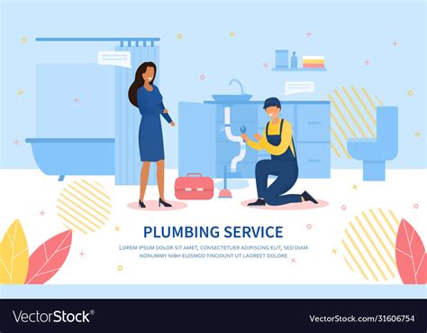 Plumbing Service With Plumber And Housewife Vector Image