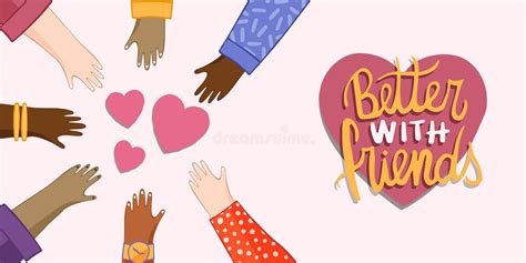 Better With Friends Banner Of Teen Hands Together Stock Vector