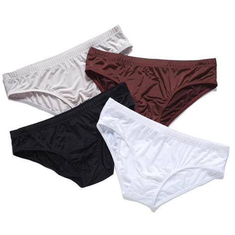 Ice Silk Solid Simple Style Mens Briefs Low Waist Thin Breathable Man