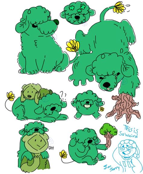 Some Green Cartoon Dogs With Different Expressions
