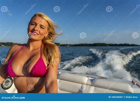Beautiful Bikini Model Relaxing On A Boat Stock Image Image Of Outdoors Beach