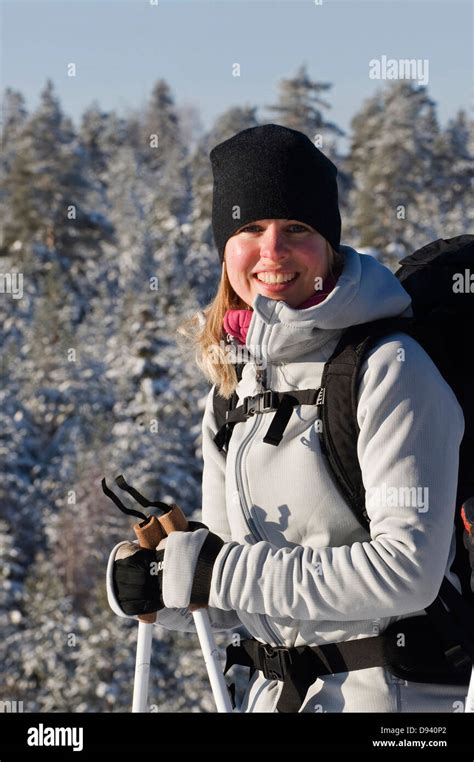 Portrait Of Female Skier Smiling Stock Photo Alamy