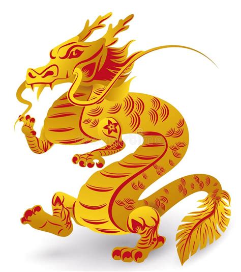 Dragon Of Chinese Zodiac In Golden And Red Colors Vector Illustration