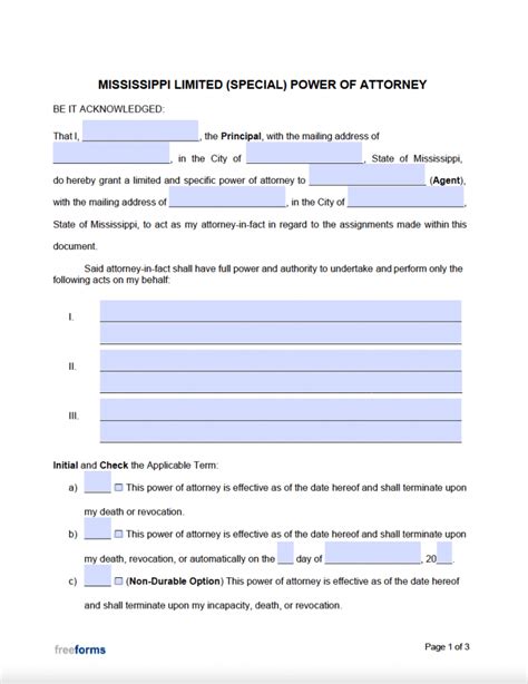 Free Mississippi Power Of Attorney Forms Pdf Word