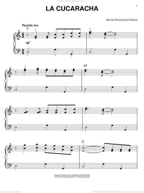 La Cucaracha Sheet Music Easy For Piano Solo Pdf Interactive