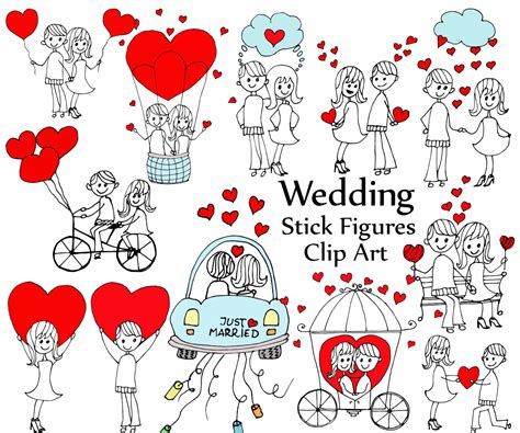 Wedding Stick Figure Clipart Stick Figures Bride Etsy