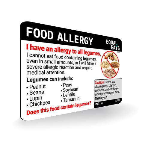 English Legume Allergy Card Allergy Alert Chef Card Equal Eats
