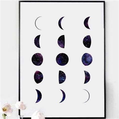 Phases Of The Moon Print Moon Phases Wall Art Watercolor Etsy Canada
