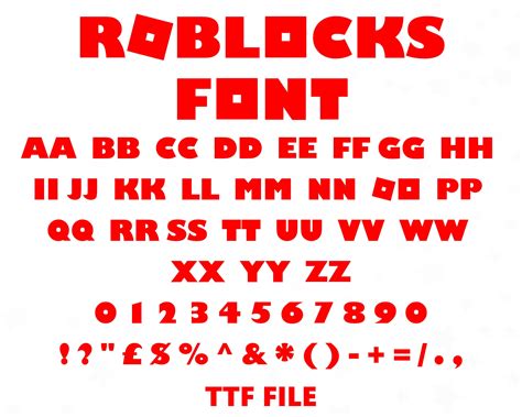 Roblox Font Formato Ttf Cartas Números Símbolos Descarga Digital