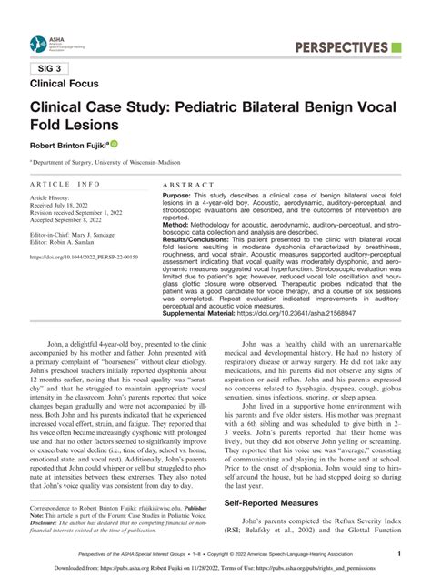 Pdf Clinical Case Study Pediatric Bilateral Benign Vocal Fold Lesions