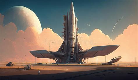 Future Space Port Futuristic Abstract Technology Concept Ai Generated
