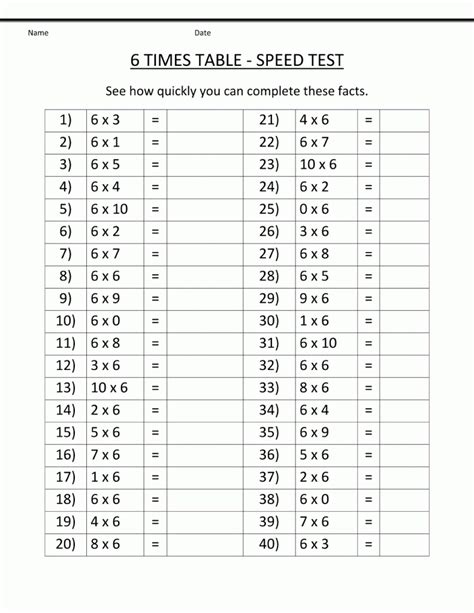 6 Times Table Chart Jzaop