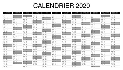 Calendrier 2020 à Télécharger Au Format Excel Et Pdf