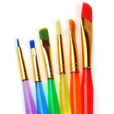 6pcs Art Paint Brush Colorful Tip Artificial Fiber Child Paint Brushes